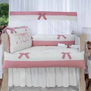 Imagem de Kit Berço Menina Lacinho 10 peças Americano 100% algodão Enxoval de Be