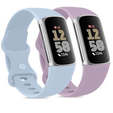 Imagem de Pacote com 2 pulseiras esportivas de substituição para Fitbit Charge 6 para Fitbit Charge 6 (azul bebê/roxo claro, P)