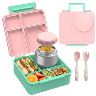 Imagem de Conjunto de lancheira Bento para crianças com garrafa térmica de sopa de 227 g, recipientes de almoço à prova de vazamento com 4 compartimentos, pote térmico térmico para alimentos e lancheira para