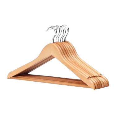 Imagem de Kit 6 Cabides Madeira Marfim Com Verniz P Roupas Pesadas