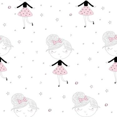 Imagem de Papel De Parede Adesivo Delicado Menina Branco Preto E Rosa Infantil 10m