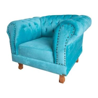 Imagem de Duas Poltronas Chesterfield Duque Suede Azul Turquesa Para Sala, Tv, E