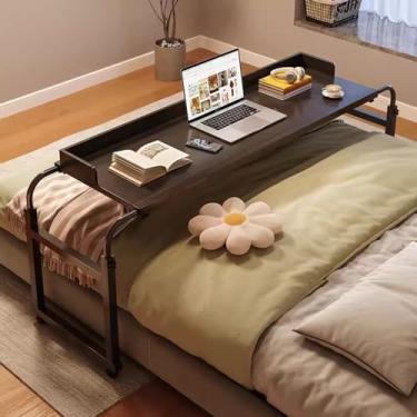 Imagem de Mesa de cama móvel sobrecama ajustável altura e comprimento carrinho para laptop sobre a cama bandeja de comida, mesa móvel médica multifuncional estação de trabalho em pé