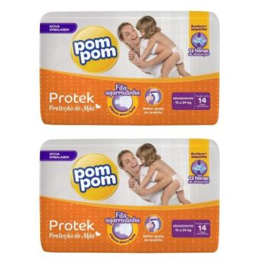Imagem de KIT 2 Fraldas Pom Pom Protek Grandinhos c/ 14 unidades