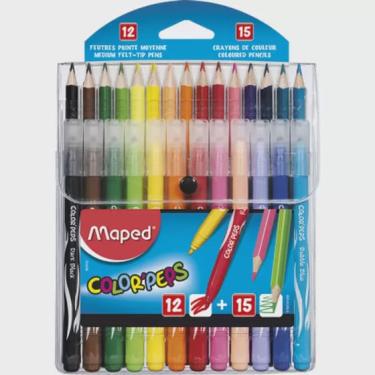 Imagem de Kit Lápis de Cor 15 Cores + Caneta Hidrográfica 12 Cores da Maped Ref LF89741200