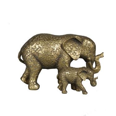 Imagem de Escultura elefante com filhote dourado com texturas de flor