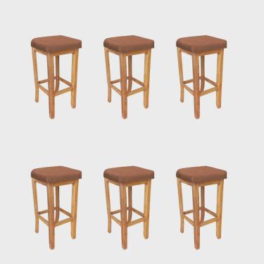 Imagem de Kit 06 Banqueta Alta Ben Gourmet Balcão Bistrô Cozinha Base Madeira Maciça Suede Terracota - Ahz Móveis
