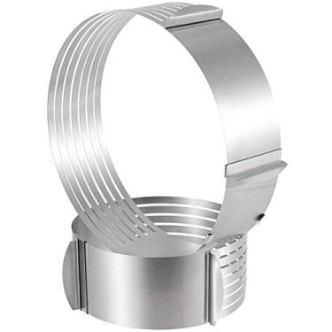 Imagem de 2 peças de cortador de anel de bolo ajustável, HAKZEON aço inoxidável 7 camadas fatiador de bolo nivelador de bolo 15 a 20 cm, 23 cm - 30 cm Mousse fatiar molde de pão redondo conjunto de ferramentas de cozimento para cozinha faça você mesmo restaurante padaria