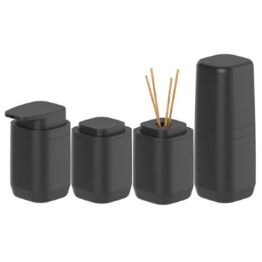 Imagem de Kit Banheiro Luxo Porta Escova De Sabonete Líquido Porta Algodão Cotonete Difusor Ou (Preto)