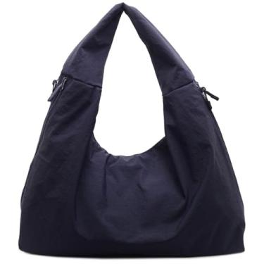 Imagem de Bolsa de mão folgada 2025 Nylon sólida plissada bolsa masculina feminina ombro grande viagem academia deslocamento Hobo fim de semana férias, Azul marino