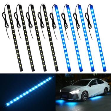Imagem de GZRUICA Faixa de luz LED de 12 V 27,5 cm para carros, motocicletas, carrinho de golfe, interior e exterior, barco marinho, azul gelo, faixa de LED à prova d'água 5050 15SMD, pacote com 8
