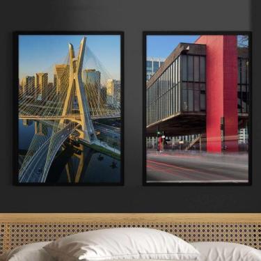 Imagem de Kit 2 Quadros Decorativos São Paulo - Coloridos 24x18cm - com vidro - 