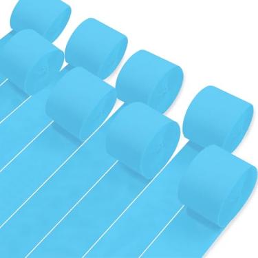 Imagem de 8 rolos de papel crepe, serpentinas azuis celeste, decorações de festa para chá de bebê, aniversário, gênero, revelação de festa no fundo do mar