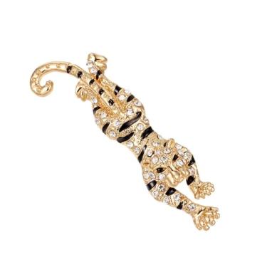 Imagem de Broche de tigre punk para mulheres strass rugindo tigre banhado a ouro broche de lapela animal dominador casaco legal broches para homens terno acessórios personalizados broches de flor na lapela