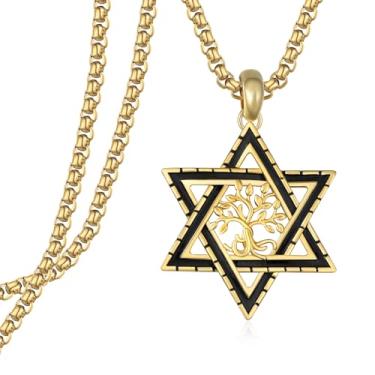 Imagem de Colar de estrela de Davi para homens e mulheres - pingente de estrela judaica de prata esterlina 925 com árvore da vida - corrente de aço inoxidável ajustável de 55 cm + 5 cm - joia Estrella de David