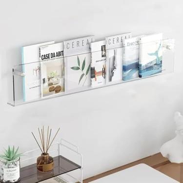 Imagem de ZDJZMGZ Porta-revistas comerciais transparentes, suporte de exibição de livros de catálogo montado na parede, suporte de folheto de acrílico para decoração de casa (60 cm)