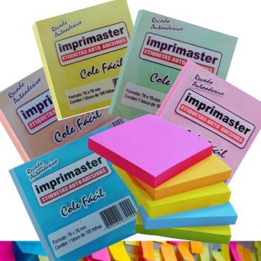 Imagem de 10 Blocos Recados 76x76mm Cole Fácil 5 Cores Rosa, Laranja, Verde, Ama