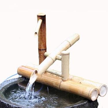 Imagem de Fonte de bambu movida a energia solar ao ar livre, fontes de água Feng Shui Zen, paisagem de água de jardim interno e externo, para gramado de quintal interno e externo, criatividade