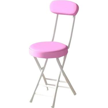 Imagem de Banqueta Dobrável Portátil De 45 Cm / 18 ", Banqueta De Bar Dobrável Para Café Da Manhã Na Cozinha, Cadeira De Metal Acolchoada Com Encosto E Apoio Para Os Pés, Pink, One Size