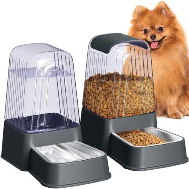 Imagem de Hipidog Alimentador automático de comida para cães e gatos e dispensador de água com tigelas de aço inoxidável, alimentação gravitacional para animais de estimação e alimentadores de água, 100% livre