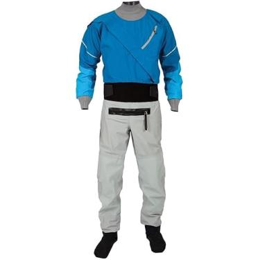 Imagem de Terno Seco Masculino Totalmente Drysuit Zíper Frontal, Tecido Impermeável De 4 Camadas Caiaque Sdrysuit Com Látex No Pescoço E Pulso, Blue, S