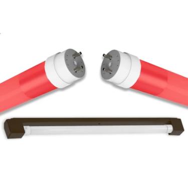 Imagem de Kit Calha Sobrepor Tubular Led 1,2m Marrom + Lâmpada Colorida 20w Vermelho