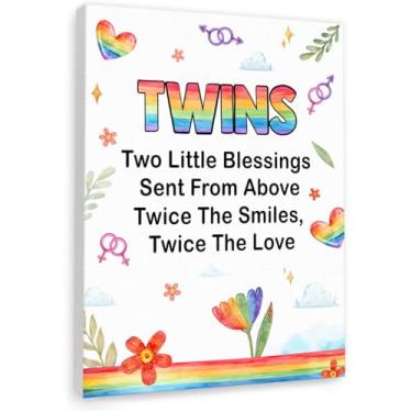 Imagem de Arte de parede em tela Twins Two Little Blessings, placa de parede de quarto de gêmeos, presente para berçário, crianças, meninos, meninas, sobrinha, sobrinho, adolescente, sala de jogos, quarto