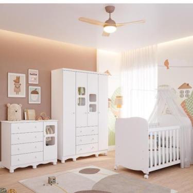 Imagem de Quarto de Bebê Completo Guarda Roupa Uli 4 Portas 3 Gavetas Berço Amer