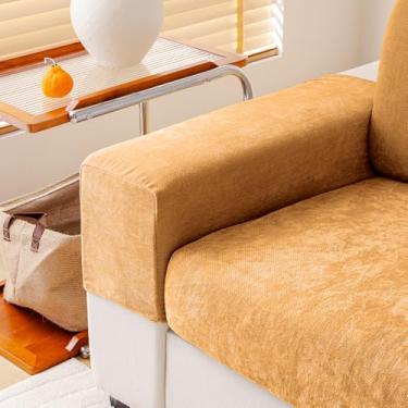 Imagem de WEYOND Capas de almofada de sofá individuais, grandes, superelásticas, de chenille (versão mais macia), capas de almofada para sofá, protetor de braço (2 peças, cáqui)