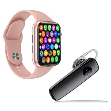 Imagem de Kit 1 Smartwatch Rosa Pulseira + Fone Estéreo Preto