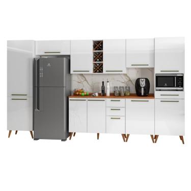 Imagem de Armário De Cozinha Completa Com Adega 11 Portas 4 Gavetas Favorita Branco/nature Branco Nature