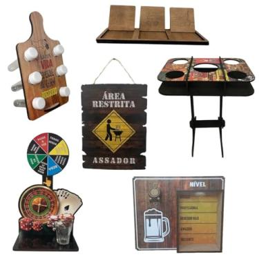 Imagem de Kit Petisqueira Com Porta Copos Mesa De Bebidas Placa De Parede Assador Porta Tempero Porta Tampinha Nível Com Abridor De Parede E Roleta Shot Ideal Para Churrascos Festas E Decoração Gourmet
