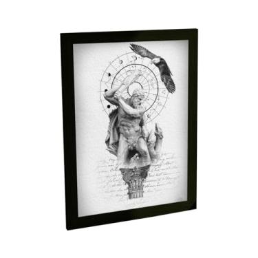 Imagem de Quadro Decorativo BHARDO Hércules Mitologia Grega, Ilustração Tattoo, A4 24x34cm, Moldura Pinus, Papel Fotográfico