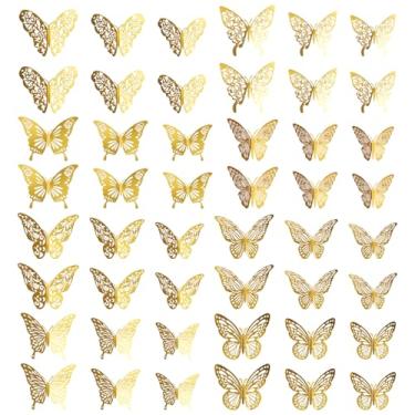 Imagem de Spritewelry Adesivo de decoração de parede borboleta 3D 96 peças borboletas douradas decorações de festa decorações de aniversário 8 estilos borboletas para artesanato decoração de bolos arranjos de