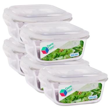 Imagem de Kit 5 Potes de Vidro Hermético 800ML Quadrado Cor Sortida Marmitas Dona Laura
