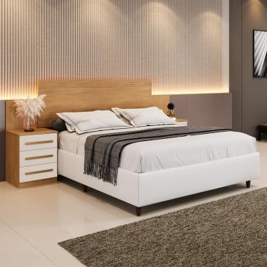 Imagem de Cabeceira Extensível com 2 Mesas de Cabeceira Império Benetil - Cinamomo/Off White
