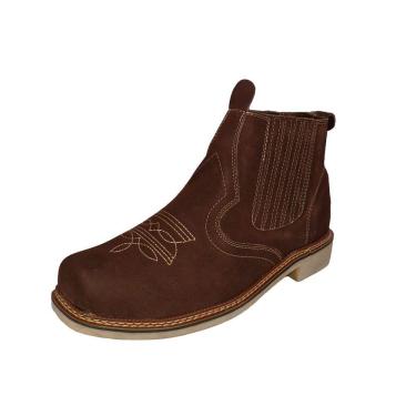 Imagem de Botina Em Couro Masculina Bordada Bico Quadrado Costura Manual Elastico Lateral Rodeio Peão