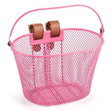 Imagem de CXWXC Cesta De Bicicleta Infantil - Cestas Frontais Para Meninos E Meninas Com Alças Pu Ajustáveis, Adequadas A Maioria Das Bicicletas Triciclos Infantis (Rosa)