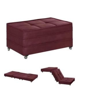 Imagem de Puff Cama Solteiro Dobravel Com Rodízios - LINDECOR, Vermelho escuro