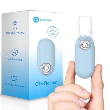 Imagem de QicoBay Conjunto de irrigador bucal portátil C1S, irrigador bucal automático com cápsula de fio dental substituível, multihigiene, fio dental de viagem reutilizável, zero desperdício reciclável, sem
