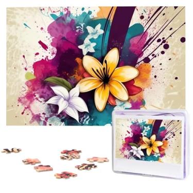 Imagem de Quebra-cabeças de flores e salpicos florais, 1000 peças de quebra-cabeça personalizado com foto de madeira para adultos, presente de imagem de família, presentes para casamento, aniversário, dia dos