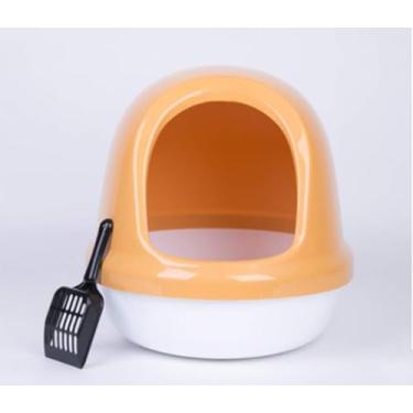 Imagem de Caixa De Areia Para Gatos Iovative Egg Shell Lie Desig Semi Closed Roud Protectio Practical Split Desig Easy To Clea Importado Pp Resi Inodor Evirometal Protectio, Goldenyellow, 15.5X15.4 inches