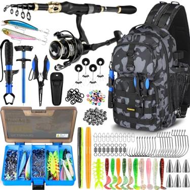 Imagem de PLUSINNO Mochila de pesca com vara de pesca e caixas de equipamentos, bolsa de equipamentos à prova d'água para equipamento de peixe com suporte de vara, presentes para homens com iscas, alicates