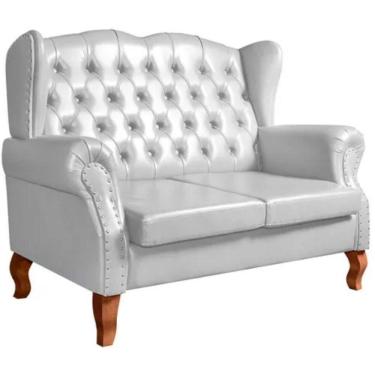 Imagem de Sofá Chesterfield 2 Lugares Imperador Vintage Retrô Capitonê Couro Branco