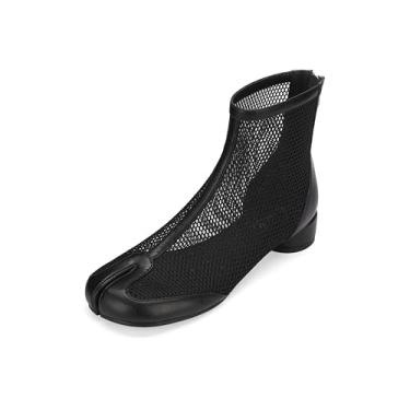 Imagem de Cuctos Sandálias femininas modernas de malha com bico dividido, botas de verão leves e respiráveis com zíper nas costas para uso diário, Preto, 36