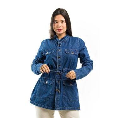 Imagem de Jaqueta Parka Jeans Feminina Casaco Inverno 100% Algodão - Restrito Je