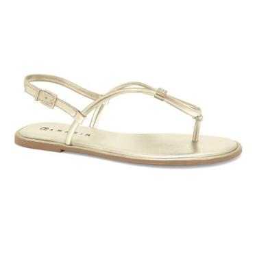 Imagem de Rasteirinha Feminina Ramarim Amarração Prateado Strass, Plus, Ouro, 36