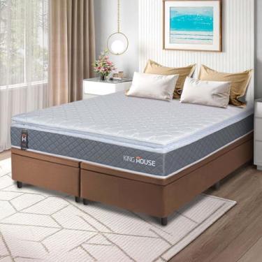 Imagem de Conjunto Box Baú Marrom Luanda Cinza Espuma D28 King 193x203x69 - King House