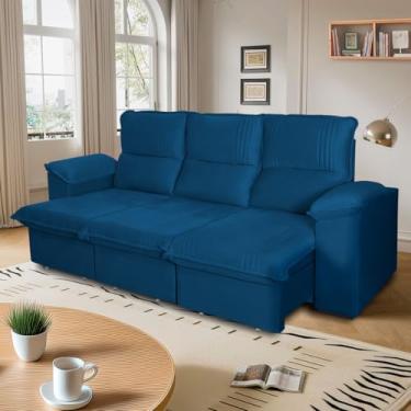 Imagem de Sofá Retrátil Reclinável America 2.30m Suede Azul - King House