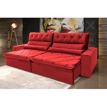 Imagem de Sofá Retrátil Reclinável França 2.70m Suede Velut Vermelho Molas no Assento - King House